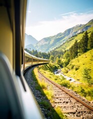 View of a valley through a window of a train, travel concept