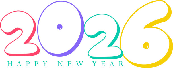 2026 New Year greeting card design concept. Happy New Year Greeting Card Number. design for cover, calendar, banner and template, Vector illustration concepts colorful 2026, 2026