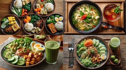 Four Greens bowl with smoothie and grilled toppings styled for modern menus, vibrant colors emphasize Healthy Food Image 4K UHD