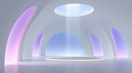 Luminous water curtain in white space