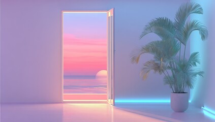 Pastel room with ocean view