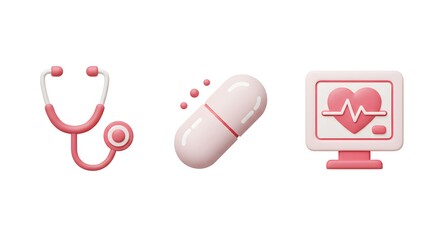 icons representing aspects of medicine with white isolated background