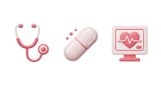 icons representing aspects of medicine with white isolated background
