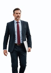 Fototapeta premium Confident Businessman Walking with Laptop, Professional Attire