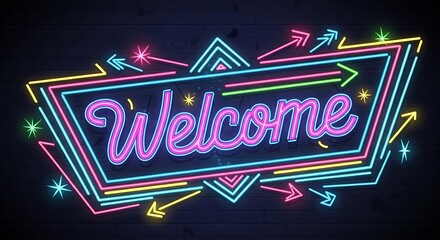 Neon Welcome Sign Retro Design.