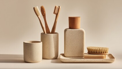 Naklejka premium Beige ceramic bathroom accessories (1)
