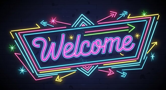 Neon Welcome Sign Retro Design.