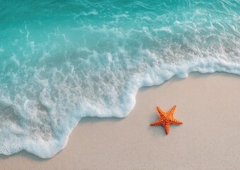 Beach waves, starfish, sand