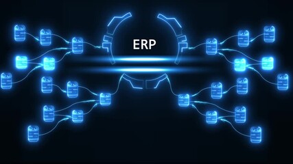 Enterprise Resource Planning E R P System Network Connection Data Flow Digital Technology Abstract Blue Neon Glow - Powered by Adobe