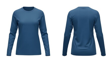 3D mockup of a sapphire blue color of woman long sleeve t-shirt