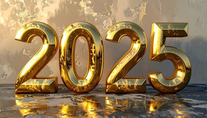 Golden 2025 numerals on a marbled background