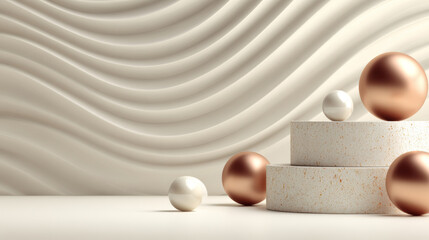 Still life arrangement of cylinders and spheres