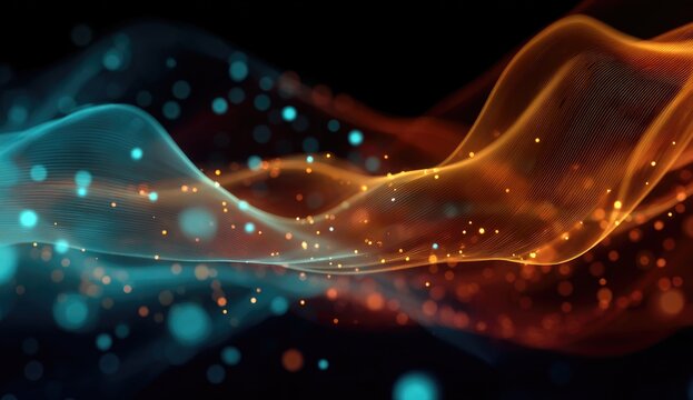 Abstract swirling energy flows of orange and teal