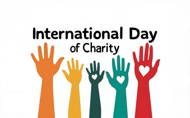 International Day of Charity text with colorful hands. High quality