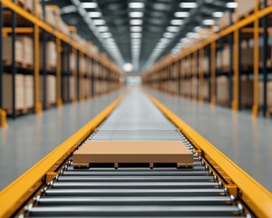 Obraz premium Mega distribution center with automated conveyor systems, Industrial Real Estate Distribution Center, highvolume logistics operations