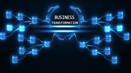 Digital Business Transformation Network Connections Futuristic Technology Abstract Concept Glowing Blue Nodes Connected by Lines and Gear Symbol Representing Innovation and Growth - Powered by Adobe