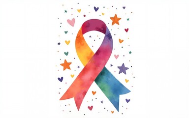 International Day of Charity Watercolor Ribbon, Heart, Stars & Rainbow Design for Social Media. High quality