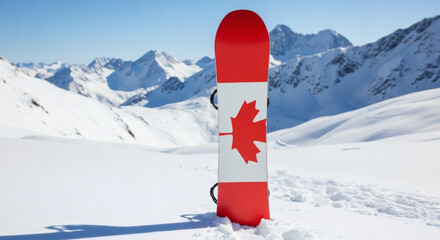 Dynamic Canadian snowboarder ready for adventure in majestic snow-capped mountains