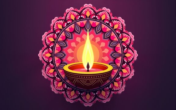 happy dussehra festival of india floral mandala diya lamp purple background. High quality