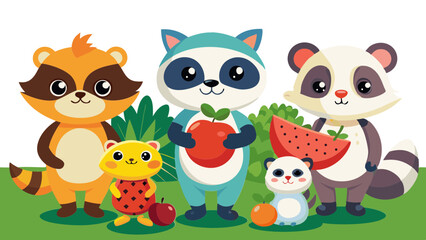 vector graphics, bushes, animals, fruits, berries, flowers, beavers, cats, squirrels, bugs, raccoons, chanterelles, frogs, birds, worms, clouds, banner, advertising, juices, children's, cartoon, natur