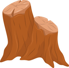 Cartoon Tree Stumps: Two Brown Wooden Trunks, Forest Floor Illustration