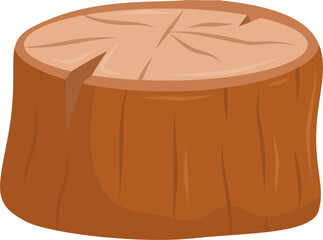Cartoon Stump: Brown Wood Slice with Cracks and Rough Texture