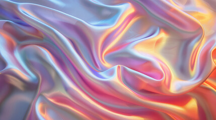 Holographic waved silk background with folds