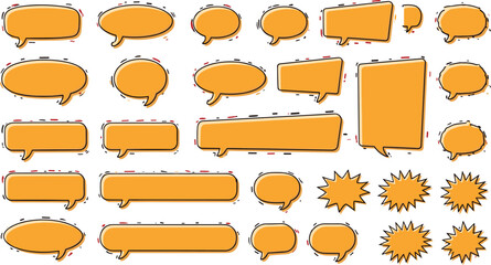 Obraz premium Set of vibrant orange speech bubbles and chat boxes in a modern, hand-drawn style. Perfect for digital communication, social media, and web design projects