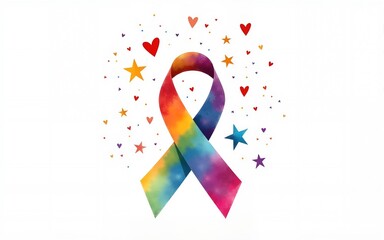International Day of Charity Watercolor Ribbon, Heart, Stars & Rainbow Design for Social Media. High quality