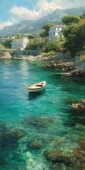Coastal scene with a small boat.  Tranquil harbor