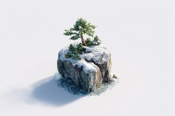 Pixelated winter island with a tree