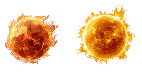 a bright sun with flames on a white background