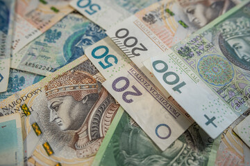 Close-Up View of Polish Zloty Paper Currency – Finance and Investment Concept Background