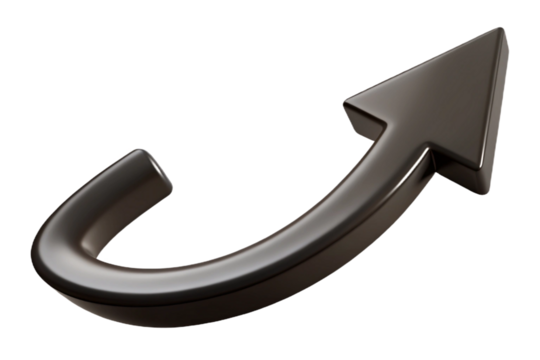 Sleek black arrow symbolizing progress growth and upward momentum towards success transparent background