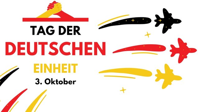 German Unity Day, October 3. Design in German with the German flag, national colors, and symbolic elements representing unity, freedom, and democracy in Germany.