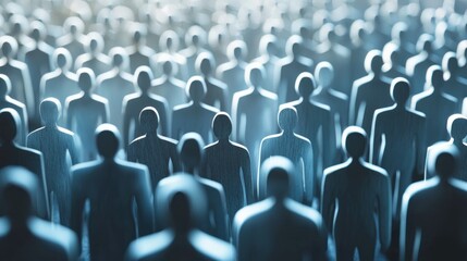Obraz premium A crowd of people, with a focus on a group of individuals in the foreground, standing in a dimly lit, somewhat blurred setting with a soft,