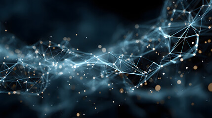 Abstract blue background featuring connected lines ad polygonal shapes, represnting futuristic digital tchnology.