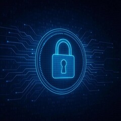 Cybersecurity lock icon on digital screen, data protection concept