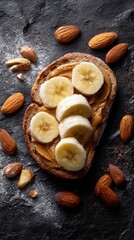 Fototapeta premium Close-up of peanut butter and banana sandwich on toast