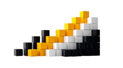 Bar chart made of colorful blocks, isolated on transparent background