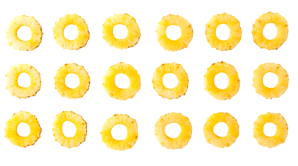 Vibrant pineapple rings create a refreshing tropical pattern perfect for summer marketing campaigns, Isolated on white background