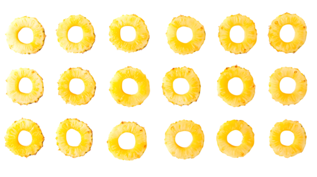 Vibrant pineapple rings create a refreshing tropical pattern perfect for summer marketing campaigns, Isolated on white background