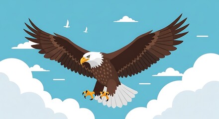 Obraz premium Bald Eagle Soaring Above Clouds.