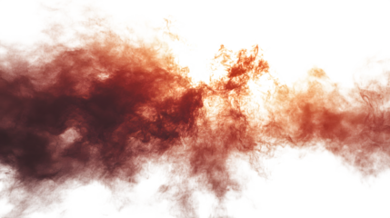 Explosive red smoke cloud swirling dynamically with ethereal wisps of light, Isolated on white background