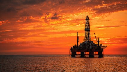 Oil rig at sunset over the ocean (3)