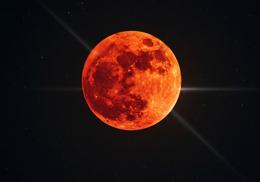 Blood Moons fiery glow against the starspeckled night sky with a subtle lens flare