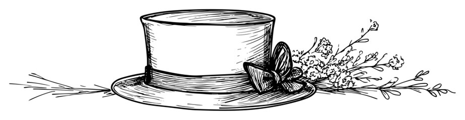gentlemans vintage top hat with flowers hand drawn sketch