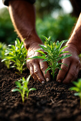 Close-up of adult hands planting