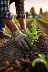 Close-up of adult hands planting