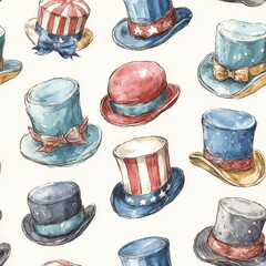 Seamless Vintage Hats Watercolor Pattern A Hand Drawn Textile Design